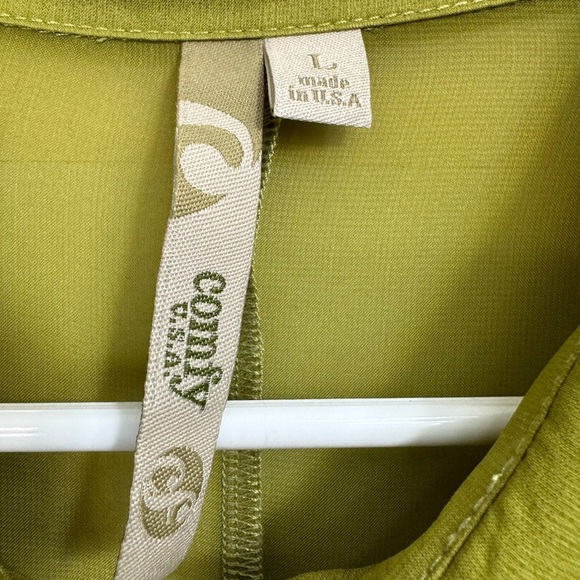 Comfy USA Size Large Green Semi Sheer Swing Button Front Tunic Top Hi Lo - Picture 3 of 8